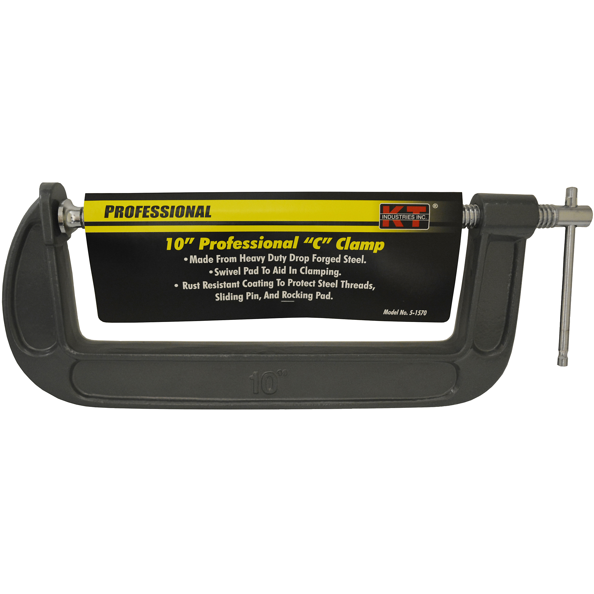 K-T Industries Heavy-Duty C-Clamp — 10in., Steel Screw, Sliding Handle, Model# 5-1570